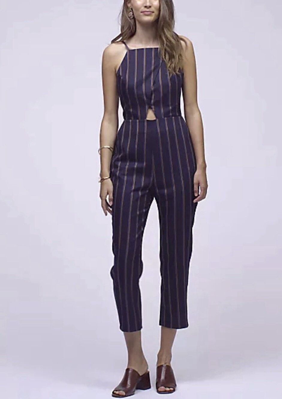 Anthropologie JOA Jumpsuit Small Navy Stripes Preppy Summer Vacation Travel Boho